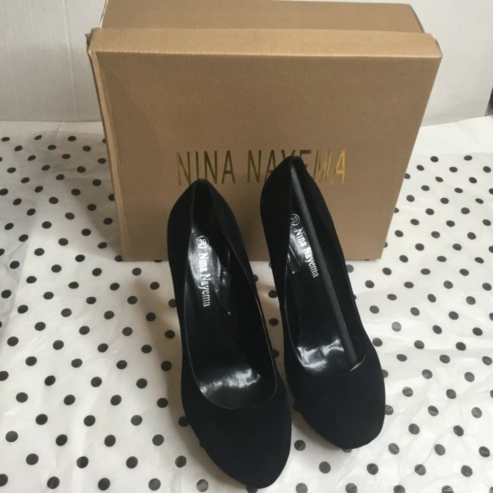 Nina Nayema Womens Black Round Toe Stiletto Pump